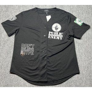 Defend Brooklyn Button Up Shirt Jersey Women's 1X Plus Black Solid Short Sleeve